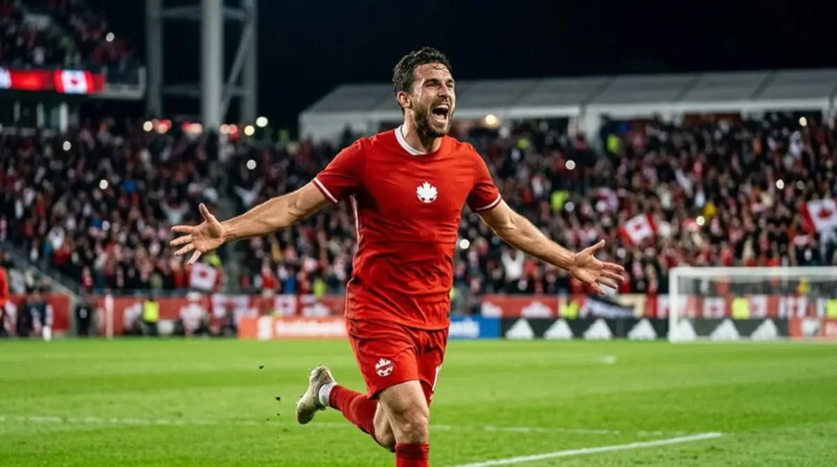 Stephen Eustáquio bejubelt im SoFi Stadium den späten Siegtreffer für Kanada gegen Südafrika am 28. Juni 2026
