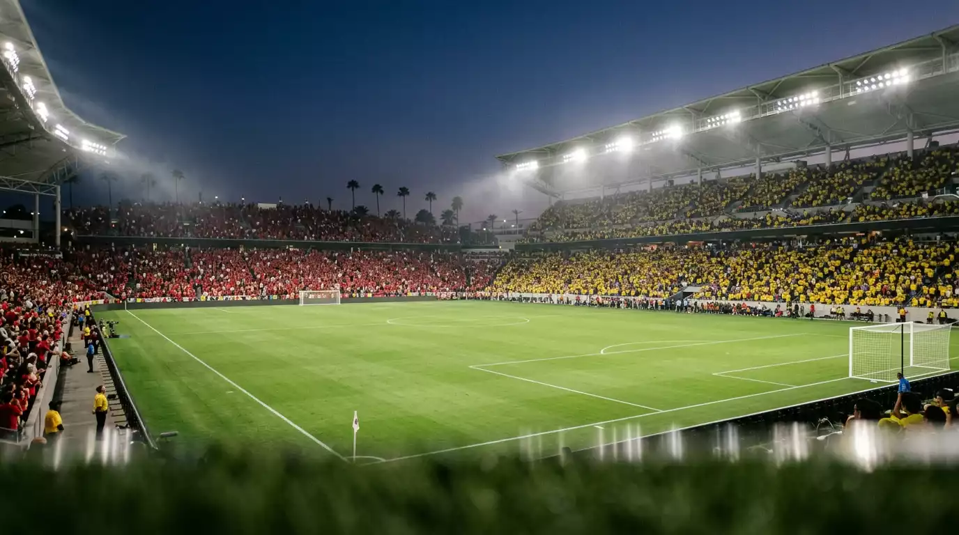 Stadiongänger und Spielfeld im Hard Rock Stadium Miami Gardens vor einem WM-Topspiel zwischen einer südamerikanischen und einer europäischen Nationalmannschaft