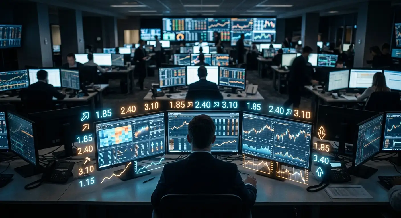 Übersicht über eine stylisierte Wetttafel mit Quotenbewegungen und Datenpunkten unter Flutlicht