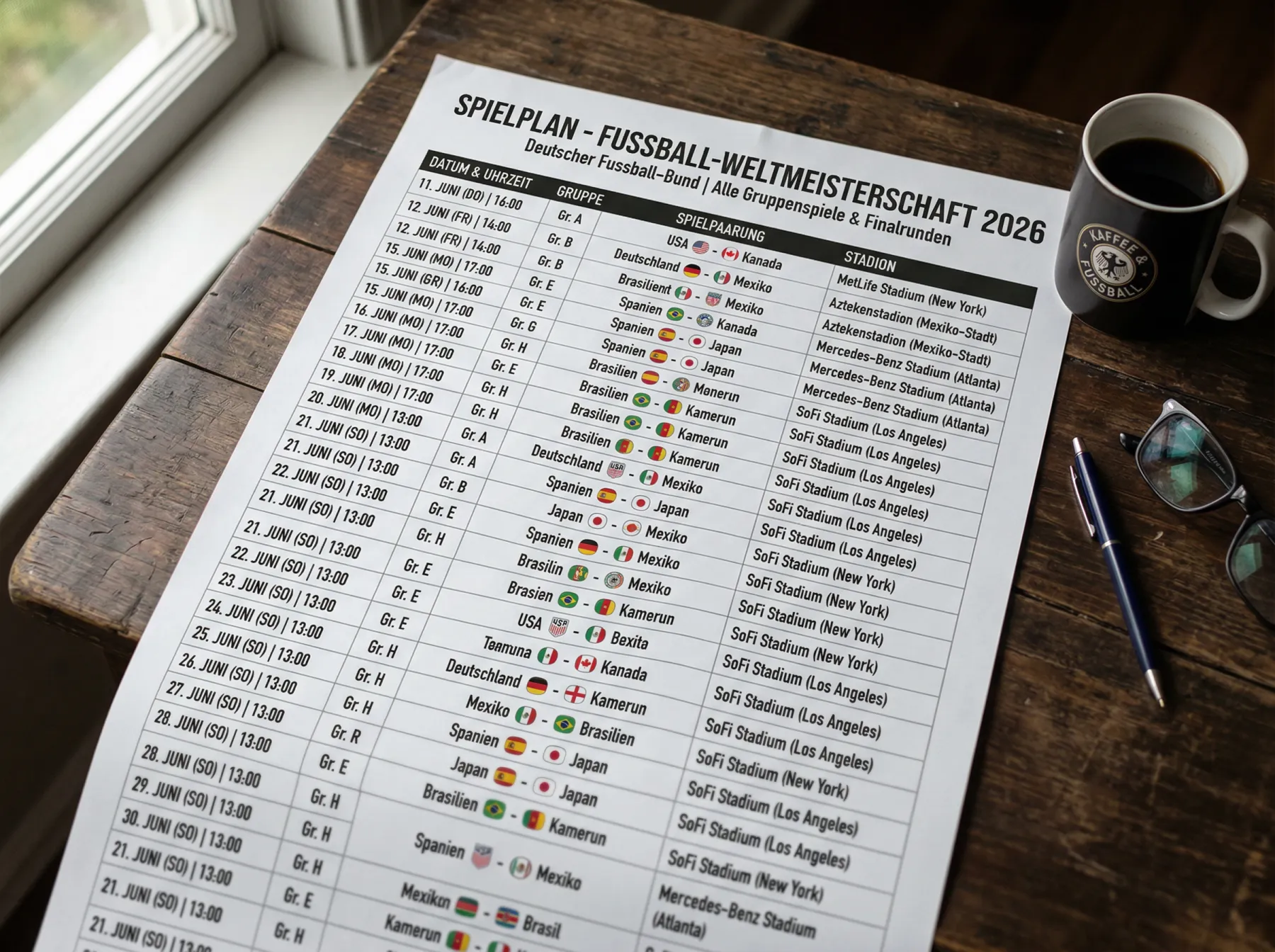 WM 2026 Spielplan mit allen 104 Spielen und Anstosszeiten in CEST